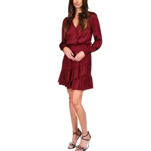 MICHAEL MICHAEL KORS Burgundy Smocked Textured Pull Over Animal Print Long Sleev - Picture 1 of 12